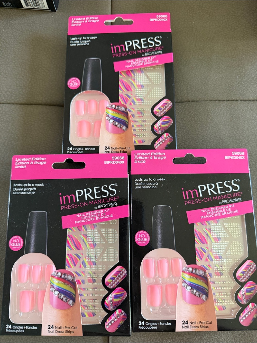 imPRESS Pink Multicolor Stripe Press-On Manicure Kit